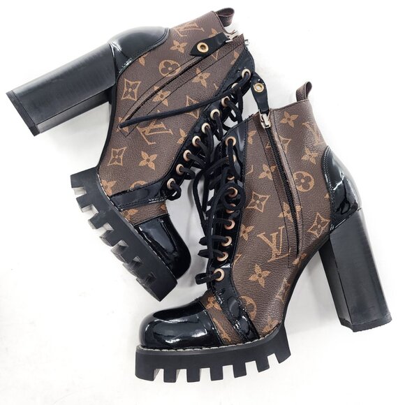 Monogram Lace up Boots Black x Brown - Picture 7 of 12